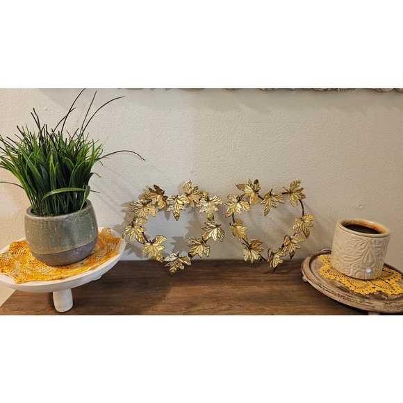 Unbranded Other - Vintage Brass Heart Wall Décor – Leaf Wreath Pair